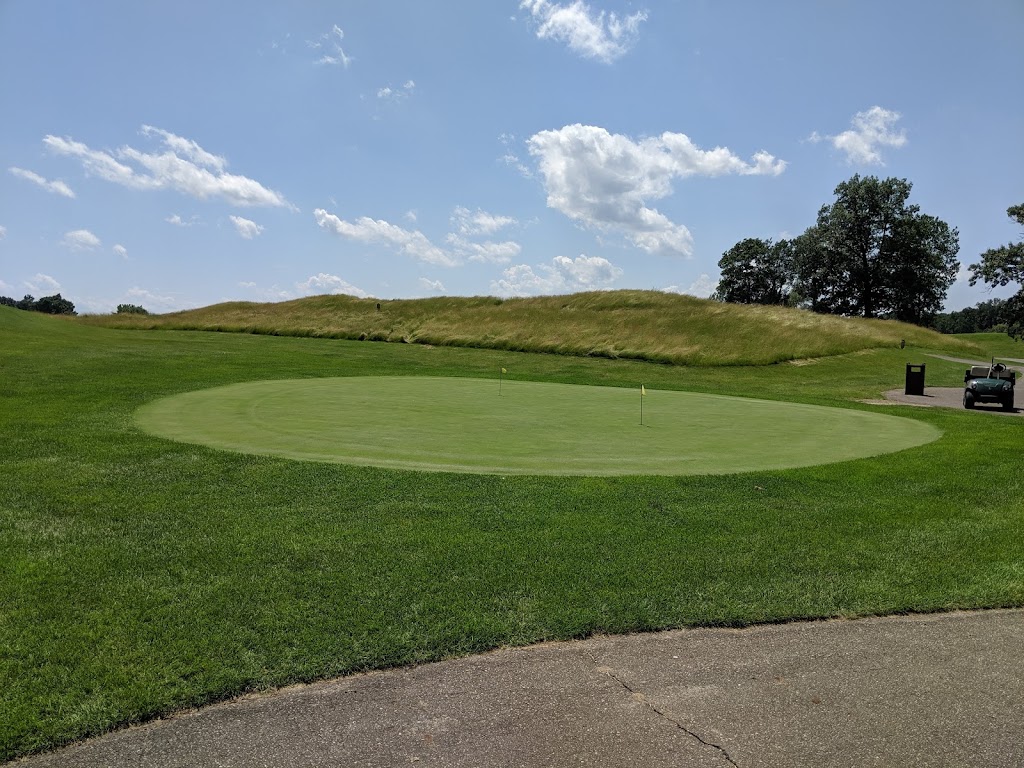 Panoramic view of a lush green golf course at Angels Crossing Golf Club. Smooth