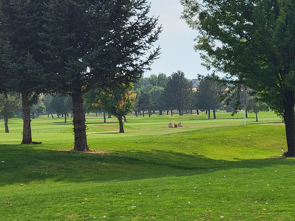 Panoramic view of a lush green golf course at Boise Ranch Golf Course. Smooth