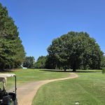 Panoramic view of a lush green golf course at Colonial Golf Club. Smooth