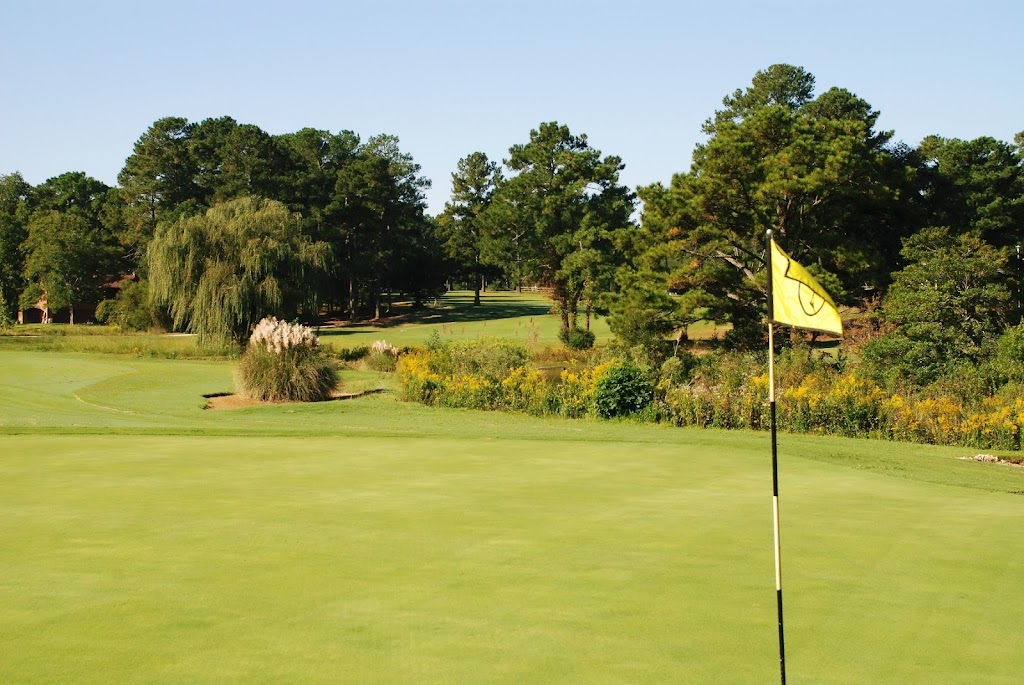 Panoramic view of a lush green golf course at Cypress Lakes Golf Course. Smooth