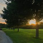 Panoramic view of a lush green golf course at Den Brae Golf Course. Smooth