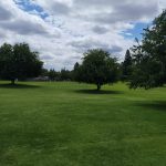 Panoramic view of a lush green golf course at Foothill Golf Course. Smooth