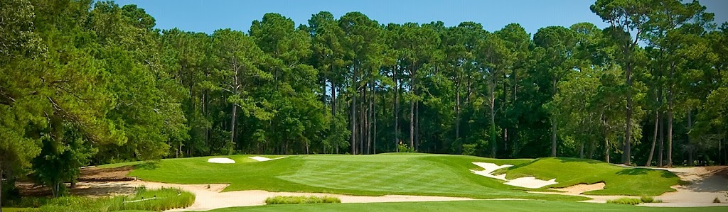 Panoramic view of a lush green golf course at Founders Club at Pawleys Island. Smooth