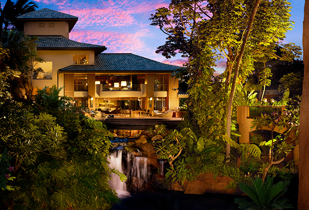 Panoramic view of a lush green golf course at Four Seasons Resort Lanai. Smooth