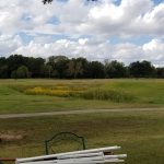 Panoramic view of a lush green golf course at Harbor Oaks Golf Club. Smooth