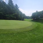 Panoramic view of a lush green golf course at Harbor Point Golf Club. Smooth