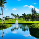 Panoramic view of a lush green golf course at Ka'anapali Golf Courses. Smooth