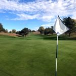 green grass with the flag in the hole.