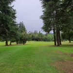 Panoramic view of a lush green golf course at Lake Oswego Public Golf Course. Smooth