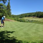 green grass with the flag in the hole.