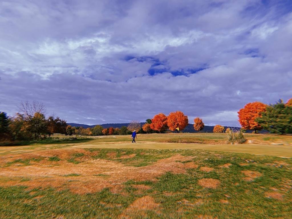 Panoramic view of a lush green golf course at Maple Run Golf. Smooth