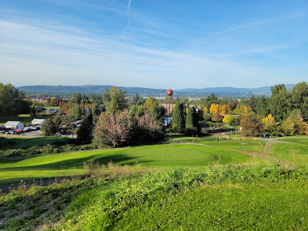 Panoramic view of a lush green golf course at McMenamins Edgefield Golf Course. Smooth