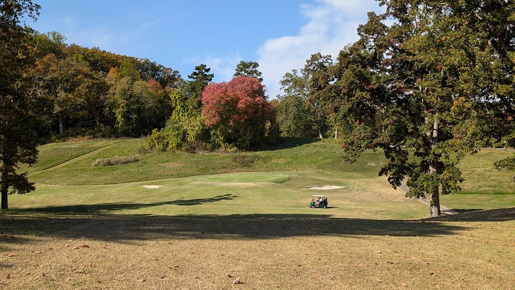 Panoramic view of a lush green golf course at Medal of Honor Golf Course. Smooth