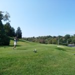 green grass with the flag in the hole.