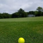 green grass with the flag in the hole.