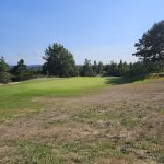 Panoramic view of a lush green golf course at Ocean Dunes Golf Course. Smooth