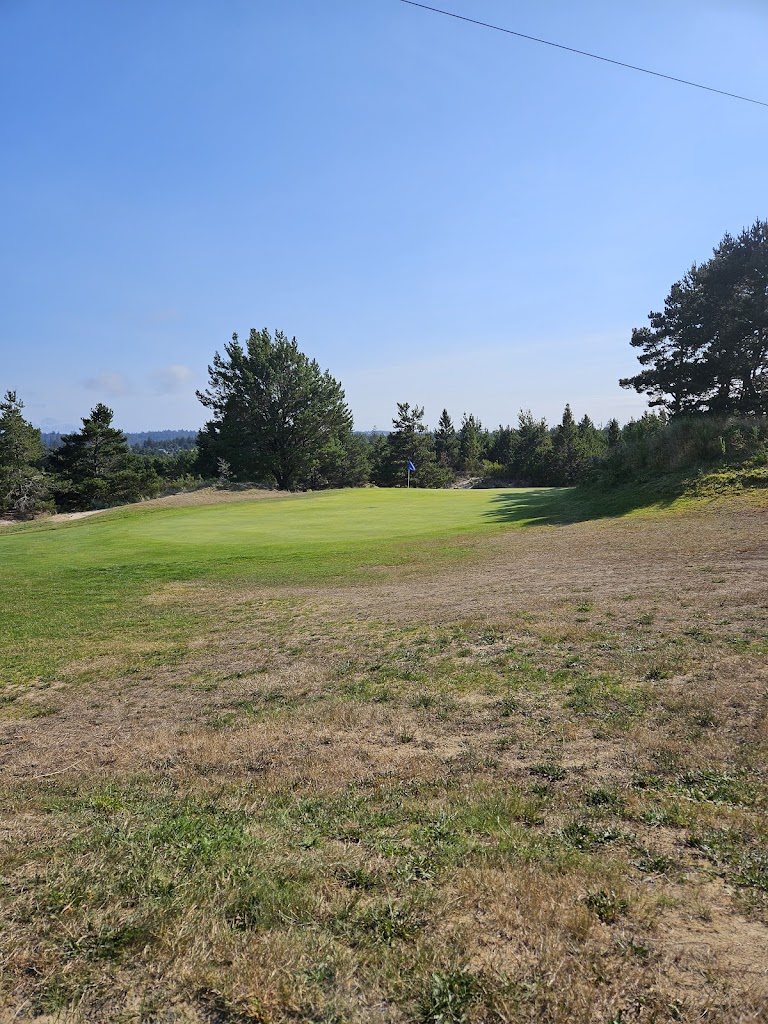 Panoramic view of a lush green golf course at Ocean Dunes Golf Course. Smooth