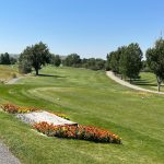 Panoramic view of a lush green golf course at Overland Golf Course. Smooth