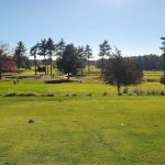 Panoramic view of a lush green golf course at Pease Golf Course. Smooth