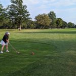 green grass with the flag in the hole.