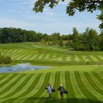 green grass with the flag in the hole.