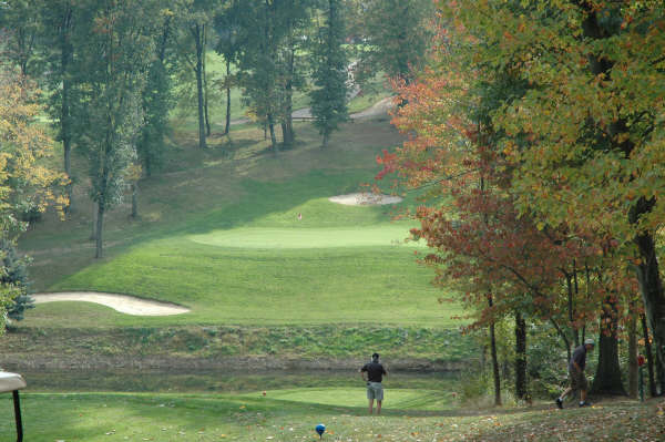 Panoramic view of a lush green golf course at Pheasant Ridge Golf Club. Smooth