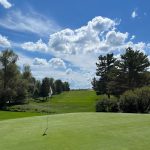 green grass with the flag in the hole.