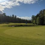 green grass with the flag in the hole.