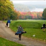 Panoramic view of a lush green golf course at Poland Spring Golf Course. Smooth