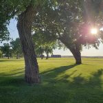 Panoramic view of a lush green golf course at Prairie Farms Golf Course. Smooth