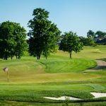 green grass with the flag in the hole.