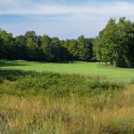 Panoramic view of a lush green golf course at Ravines Golf Club. Smooth