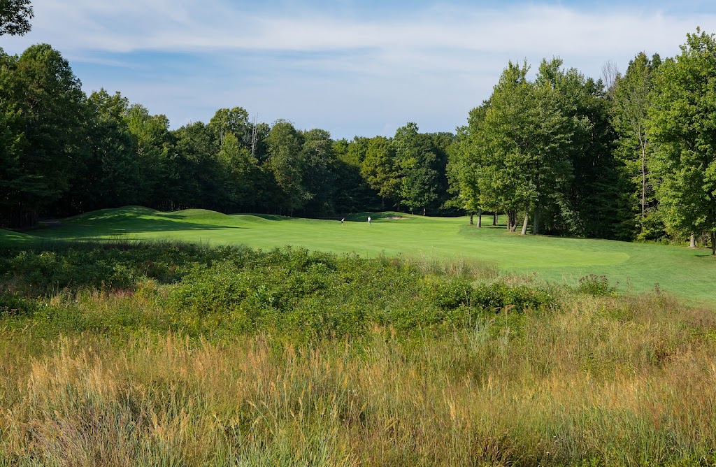 Panoramic view of a lush green golf course at Ravines Golf Club. Smooth