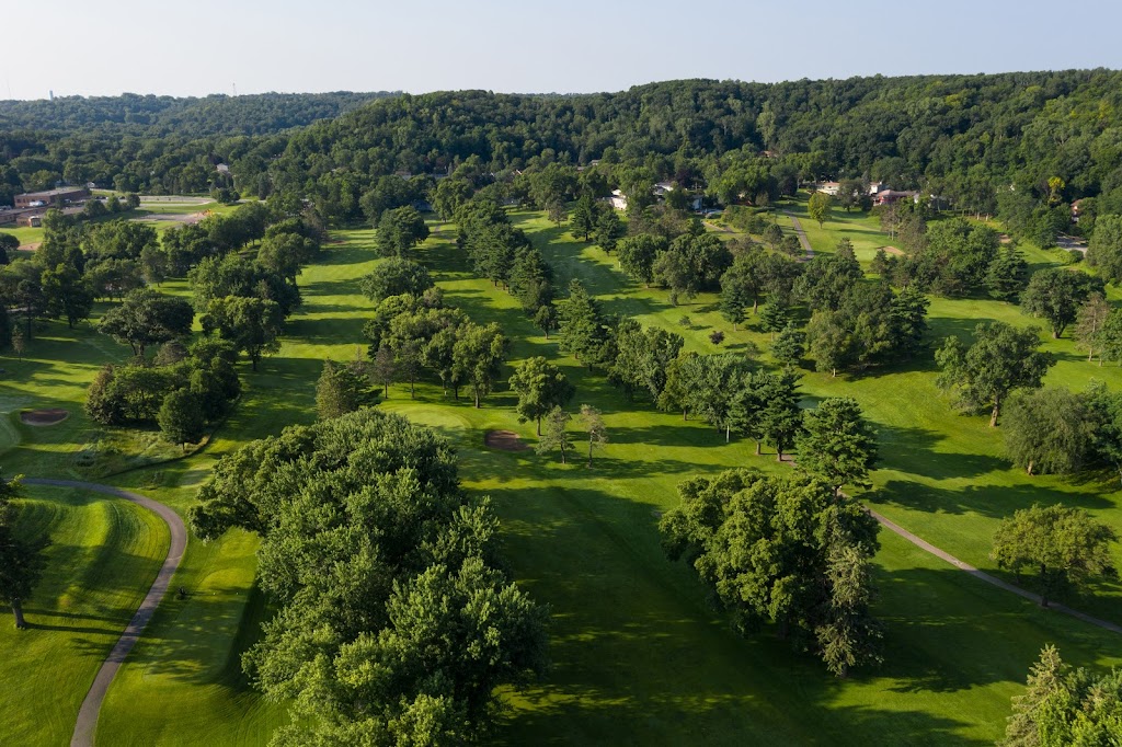 Panoramic view of a lush green golf course at Red Wing Golf Course/Nineteen Bar+Grill/The Skyroom. Smooth