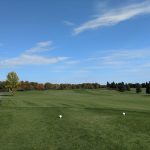 green grass with the flag in the hole.