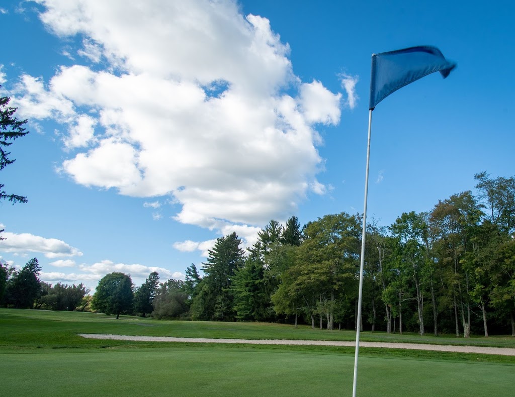 Panoramic view of a lush green golf course at Riverside Golf. Smooth