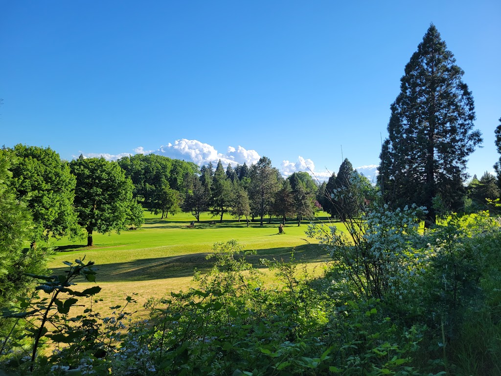 Panoramic view of a lush green golf course at Rose City Golf Course. Smooth