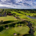 Panoramic view of a lush green golf course at Royal Kunia Country Club