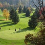 Panoramic view of a lush green golf course at Sah-Hah-Lee Golf Course. Smooth