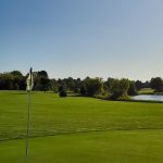 green grass with the flag in the hole.