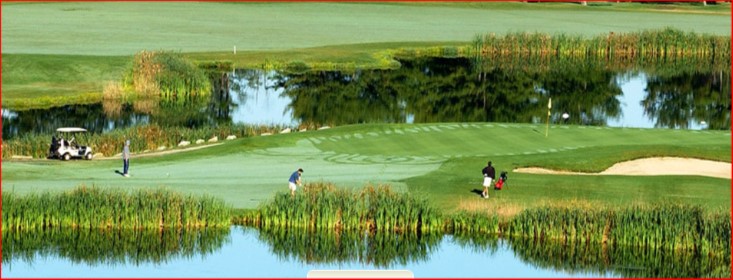 Panoramic view of a lush green golf course at Spring Meadows Golf Club. Smooth