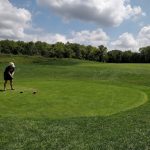 green grass with the flag in the hole.