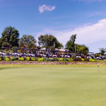 Panoramic view of a lush green golf course at St. Peters Golf Club. Smooth