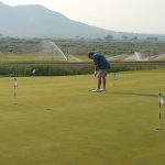 green grass with the flag in the hole.