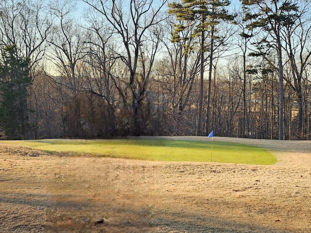 Panoramic view of a lush green golf course at Tanglewood Park Golf. Smooth