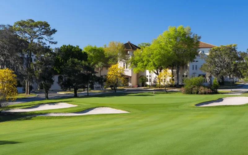 green grass with the flag in the hole.