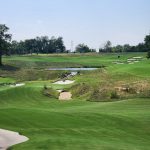 green grass with the flag in the hole.