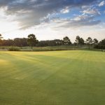 Panoramic view of a lush green golf course at The Beaufort Club. Smooth