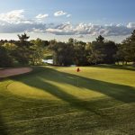 green grass with the flag in the hole.