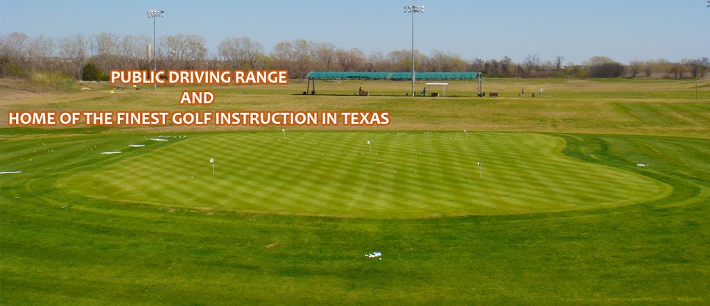 Panoramic view of a lush green golf course at The Golf Driving Range Round Rock. Smooth